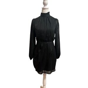 Lulus Mini Dress Mock Neck Long Sleeve Striped‎ Black Dress XS